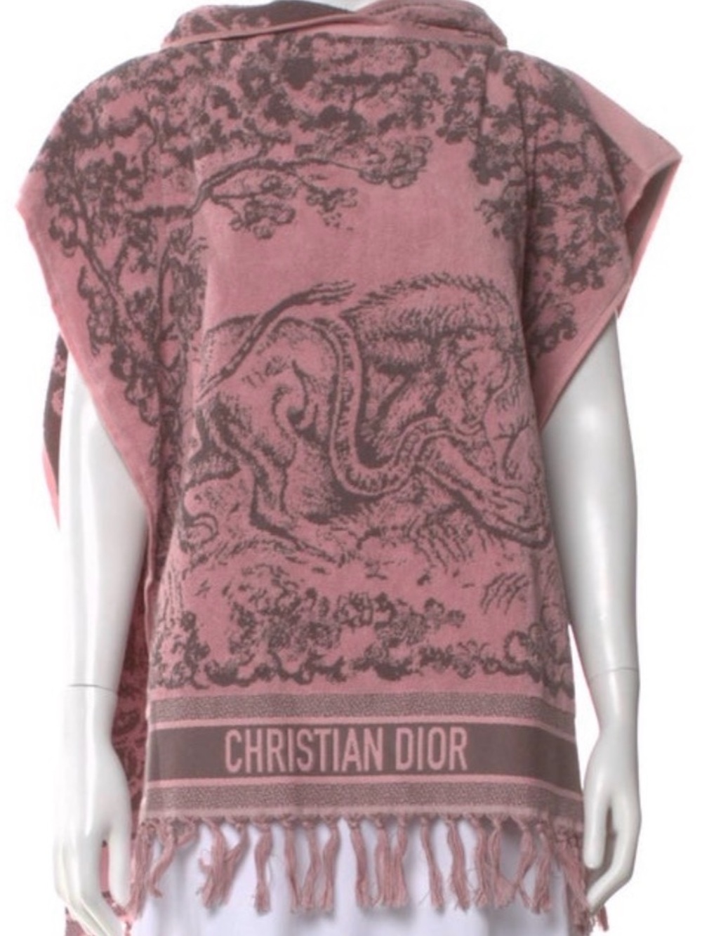 Dior  Pink Logo Fringe Poncho Sweater